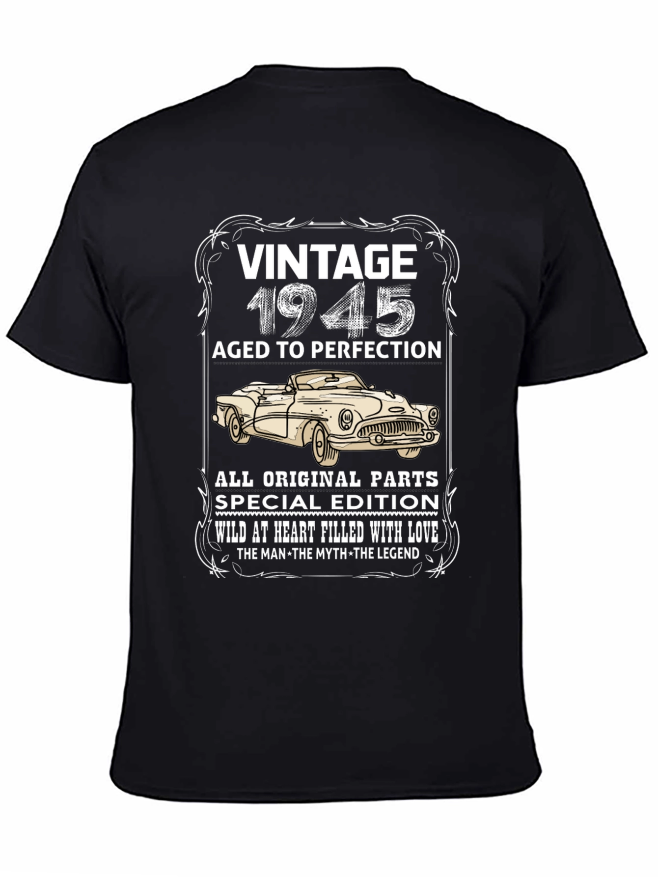 Black Vintage 1945 Car T-Shirt - Aged to Perfection view 4