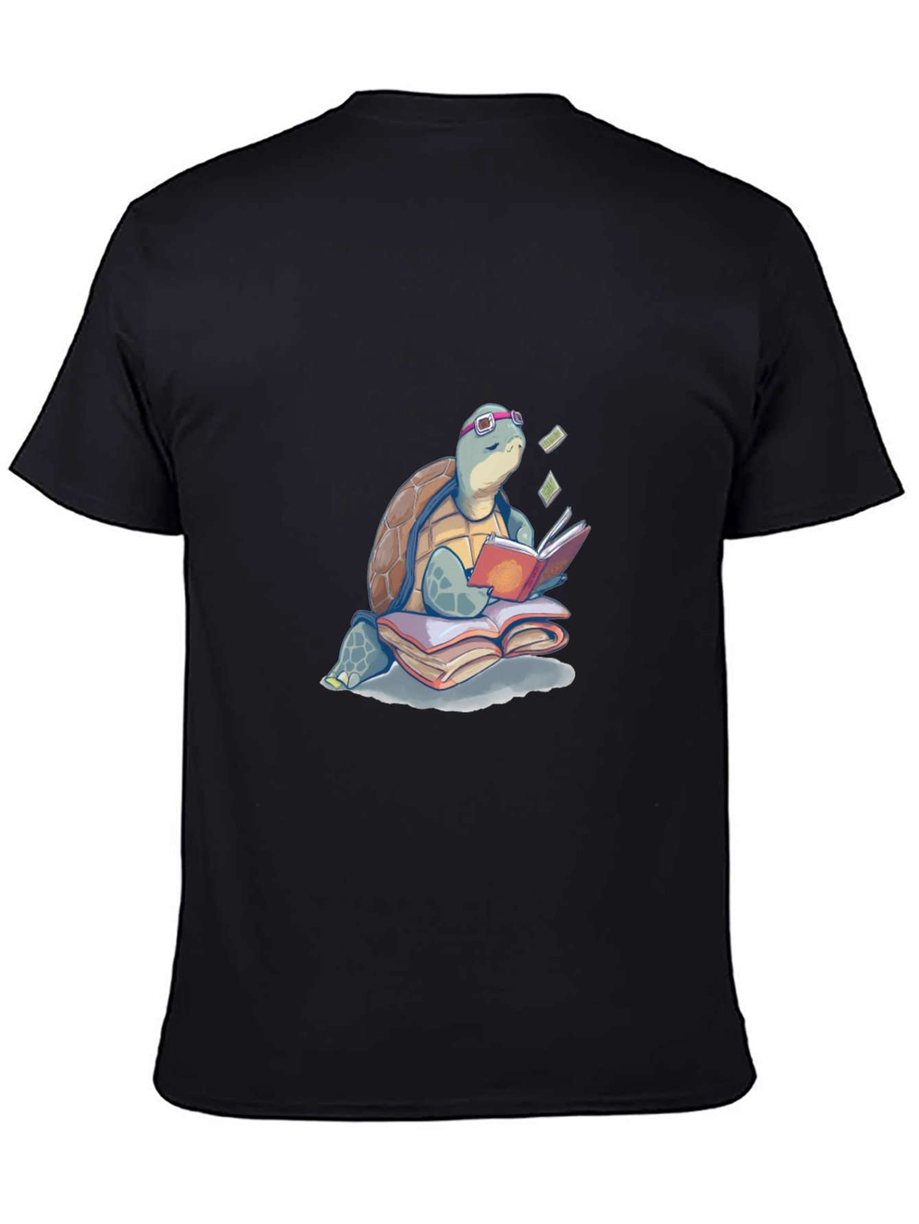 Black Turtle Reading Book T-Shirt view 4