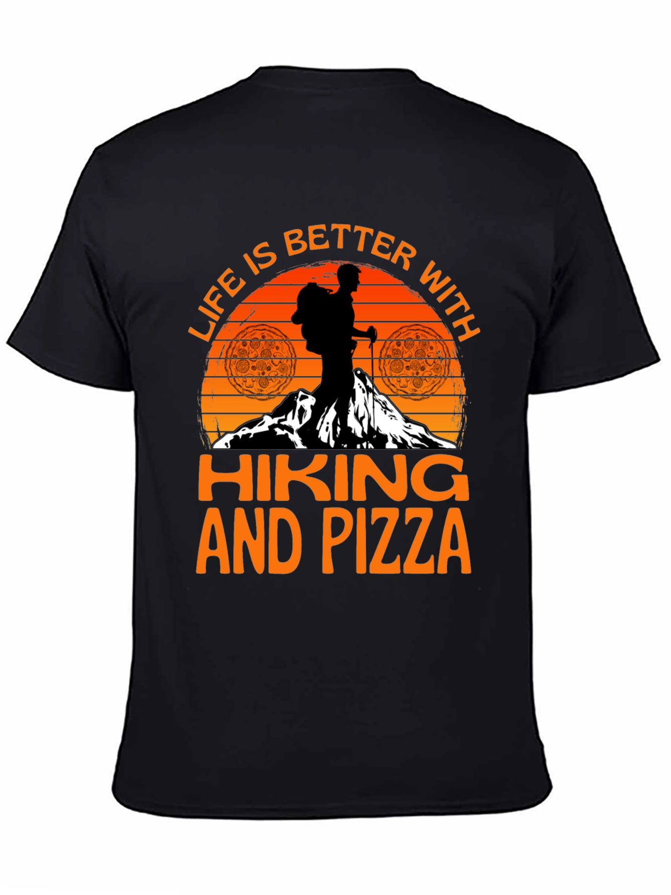 Black Hiking and Pizza Graphic Tee view 4