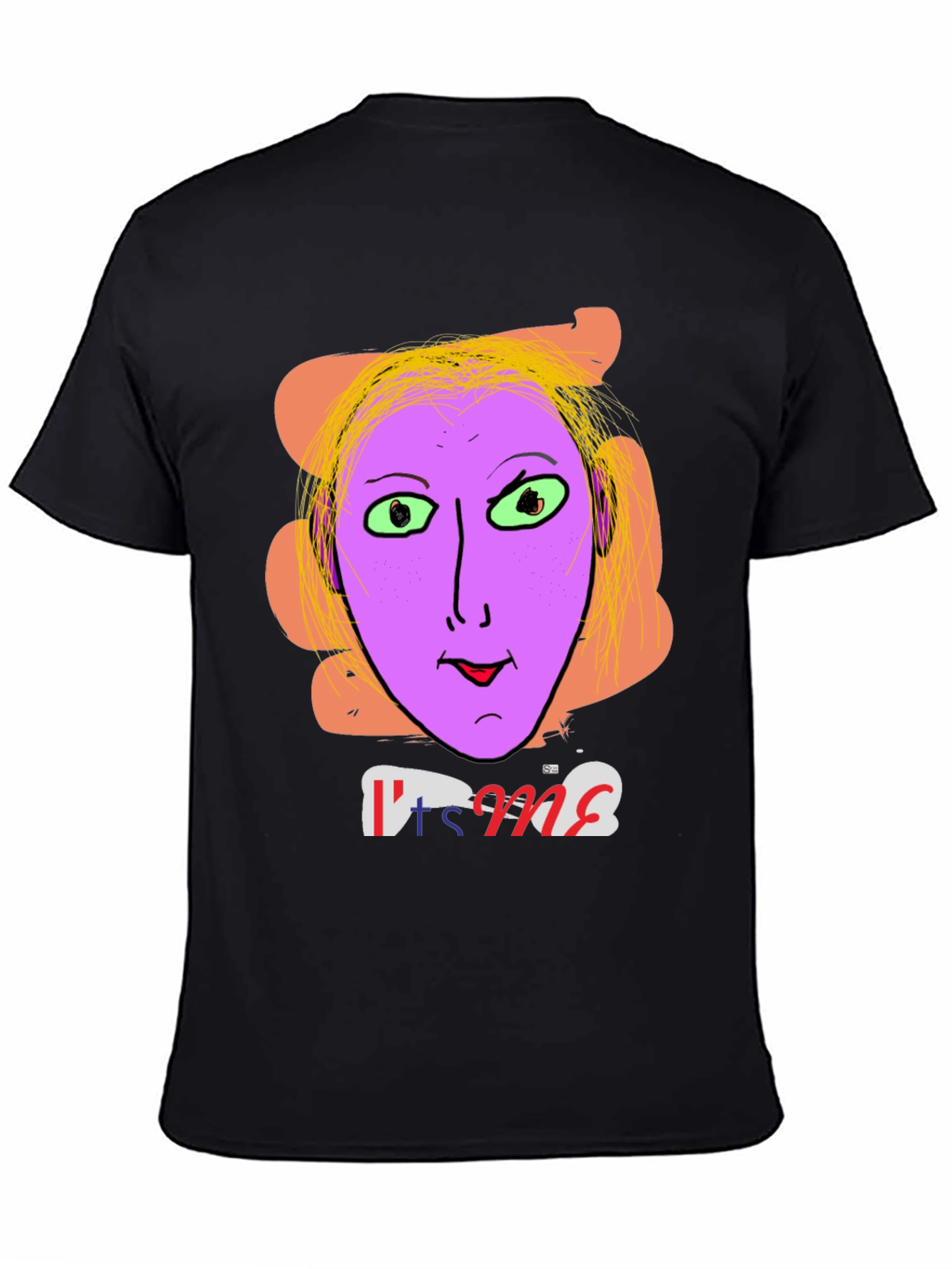 Black Unique Graphic Tee - "It's Me" Funny Purple Face view 4