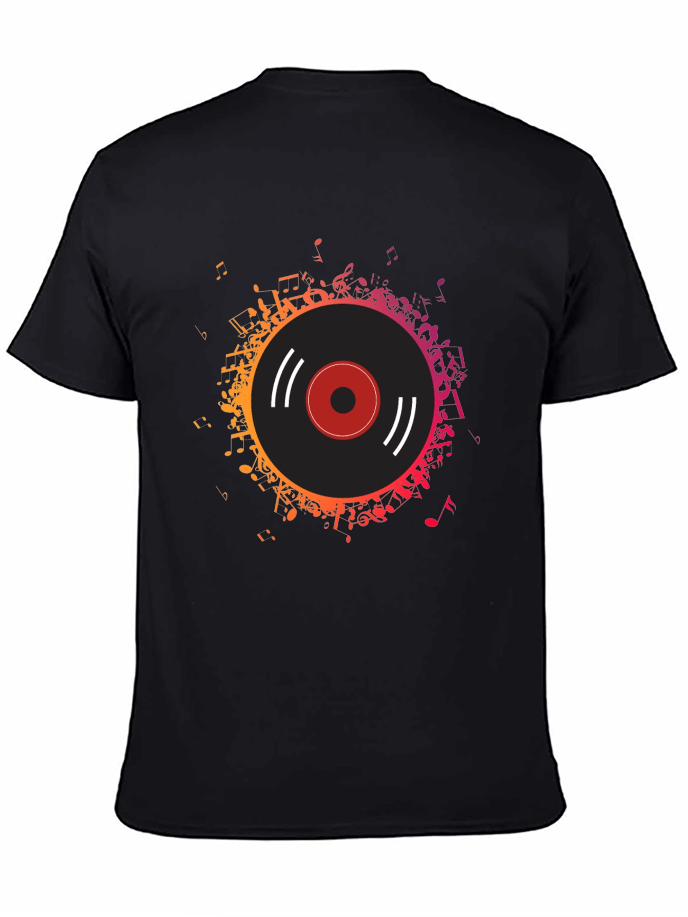 Black Vinyl Record Music Notes Graphic Tee view 4