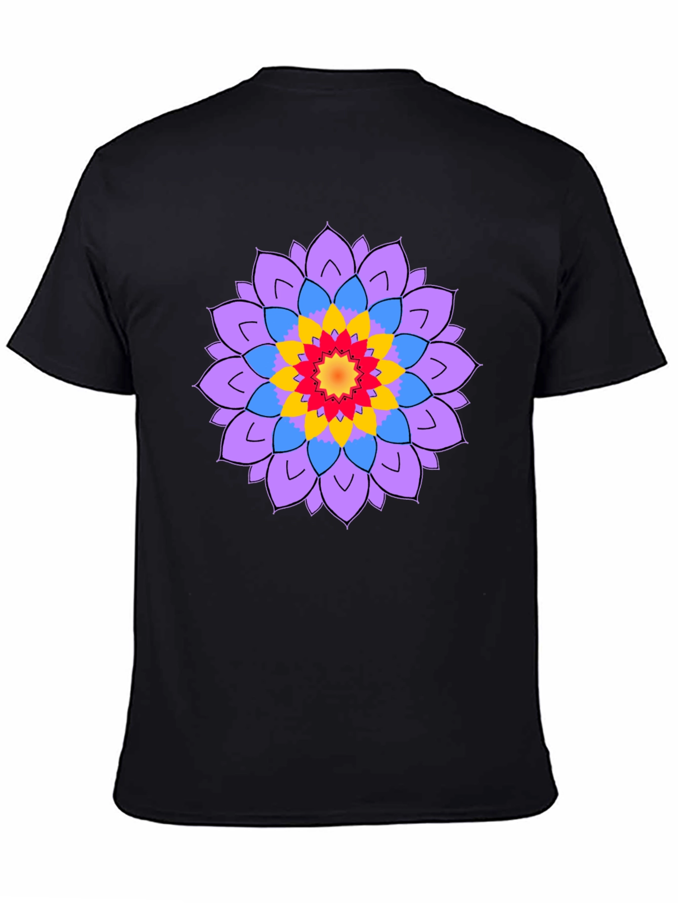 Black Men's Black T-Shirt with Mandala Flower Design view 4