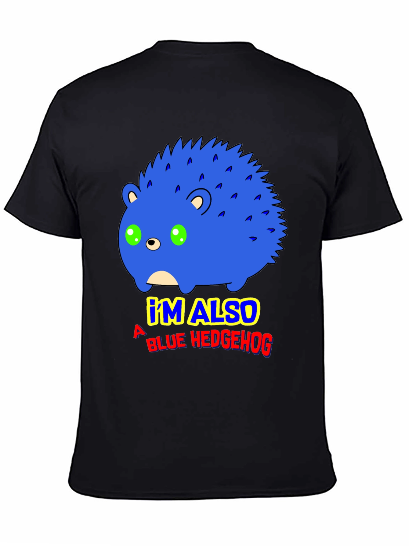 Black Blue Hedgehog Graphic T-Shirt - Funny Cartoon Tee view 4