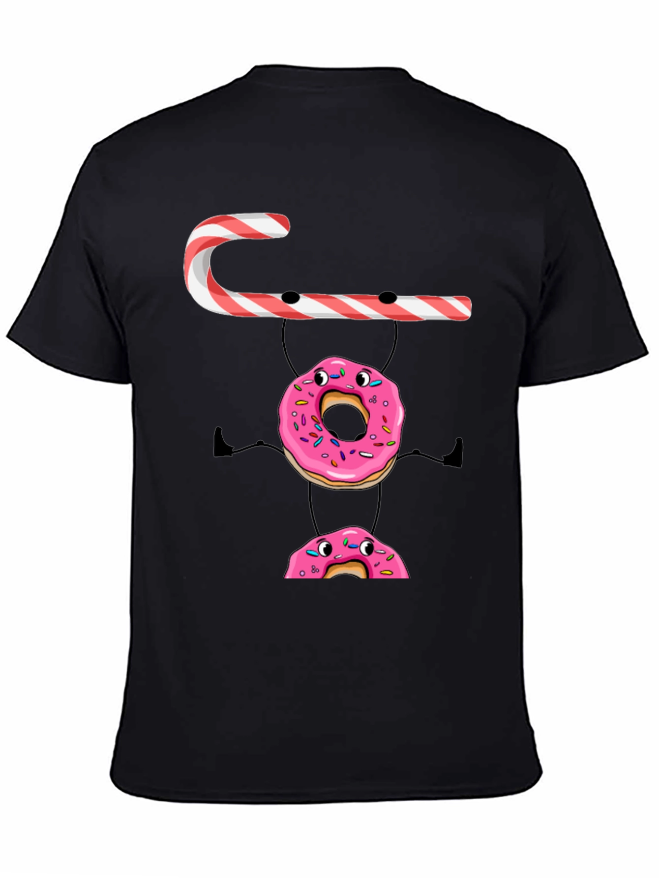 Black Candy Cane Donut Stack T-Shirt view 4