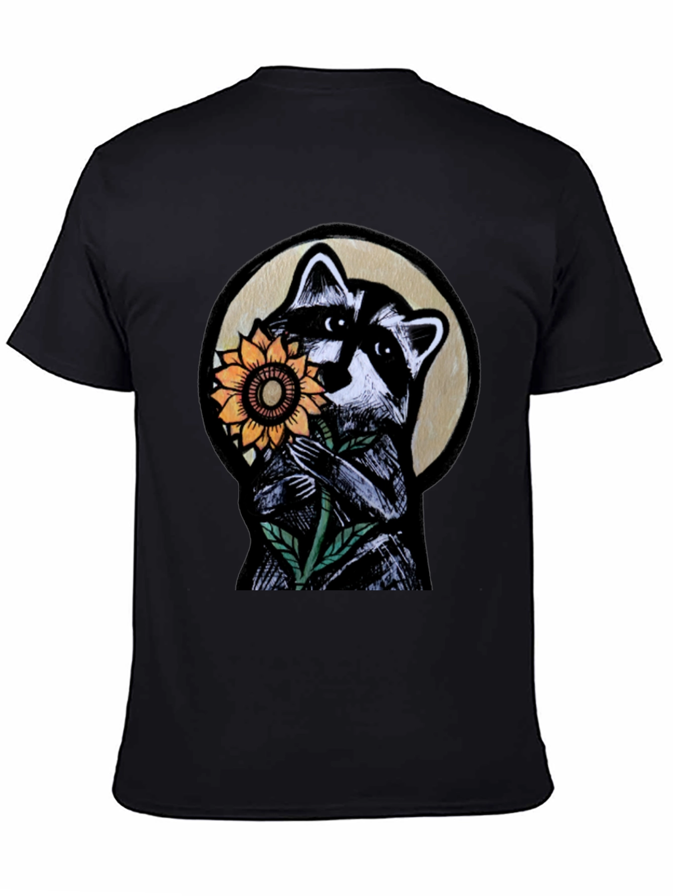 Black Raccoon Sunflower Graphic Tee - Black view 4
