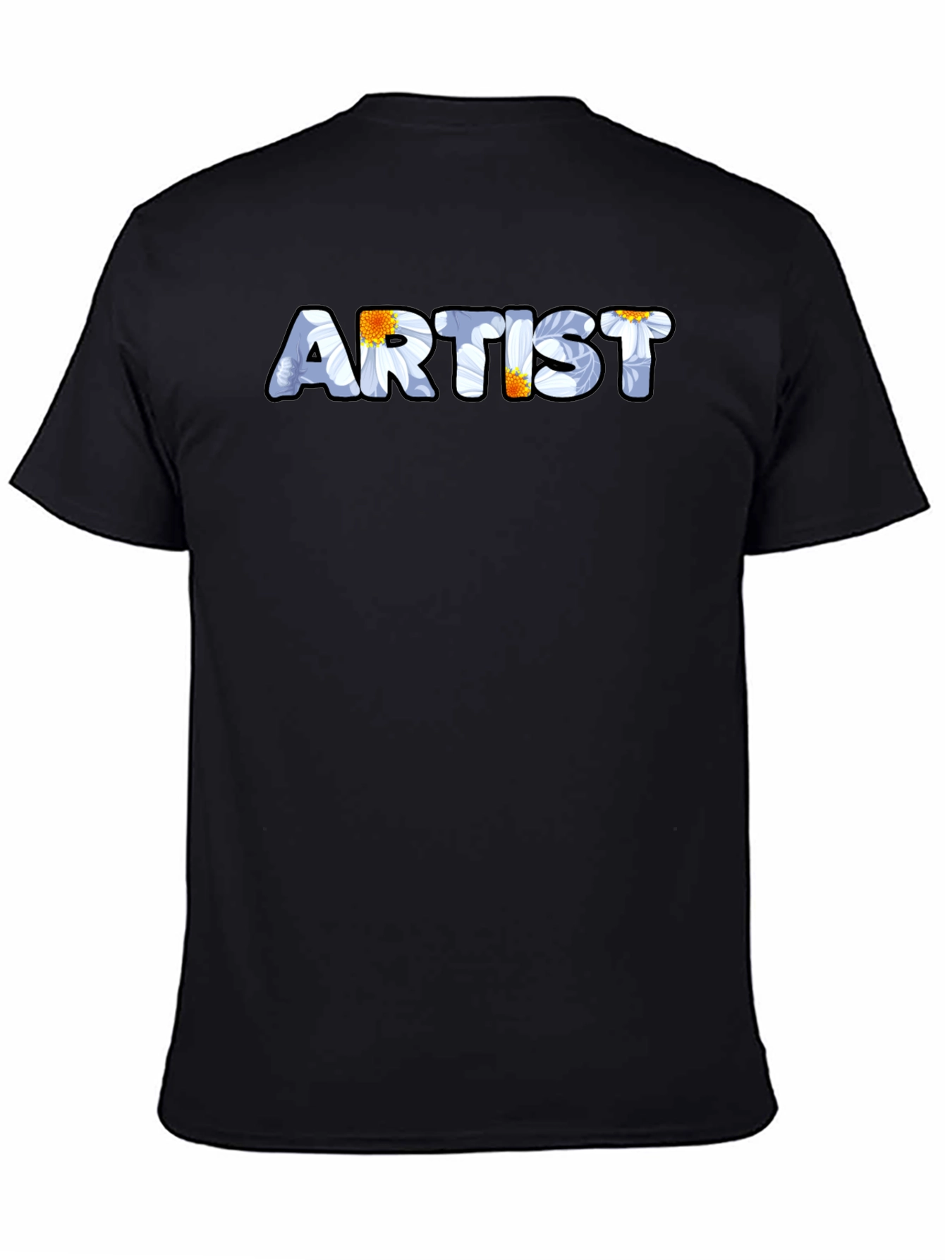 Black Floral Artist T-Shirt - Unique Design view 4