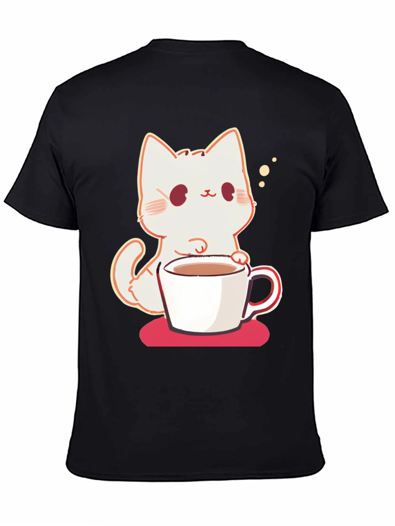 Black Cute Cat with Coffee T-Shirt view 4