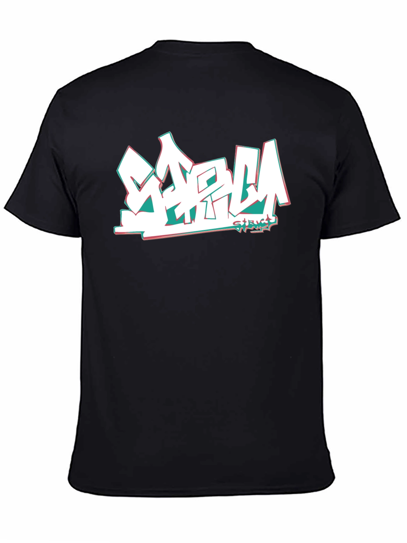 Black Stylish Black Tee with Graffiti-Style Graphic Print view 4