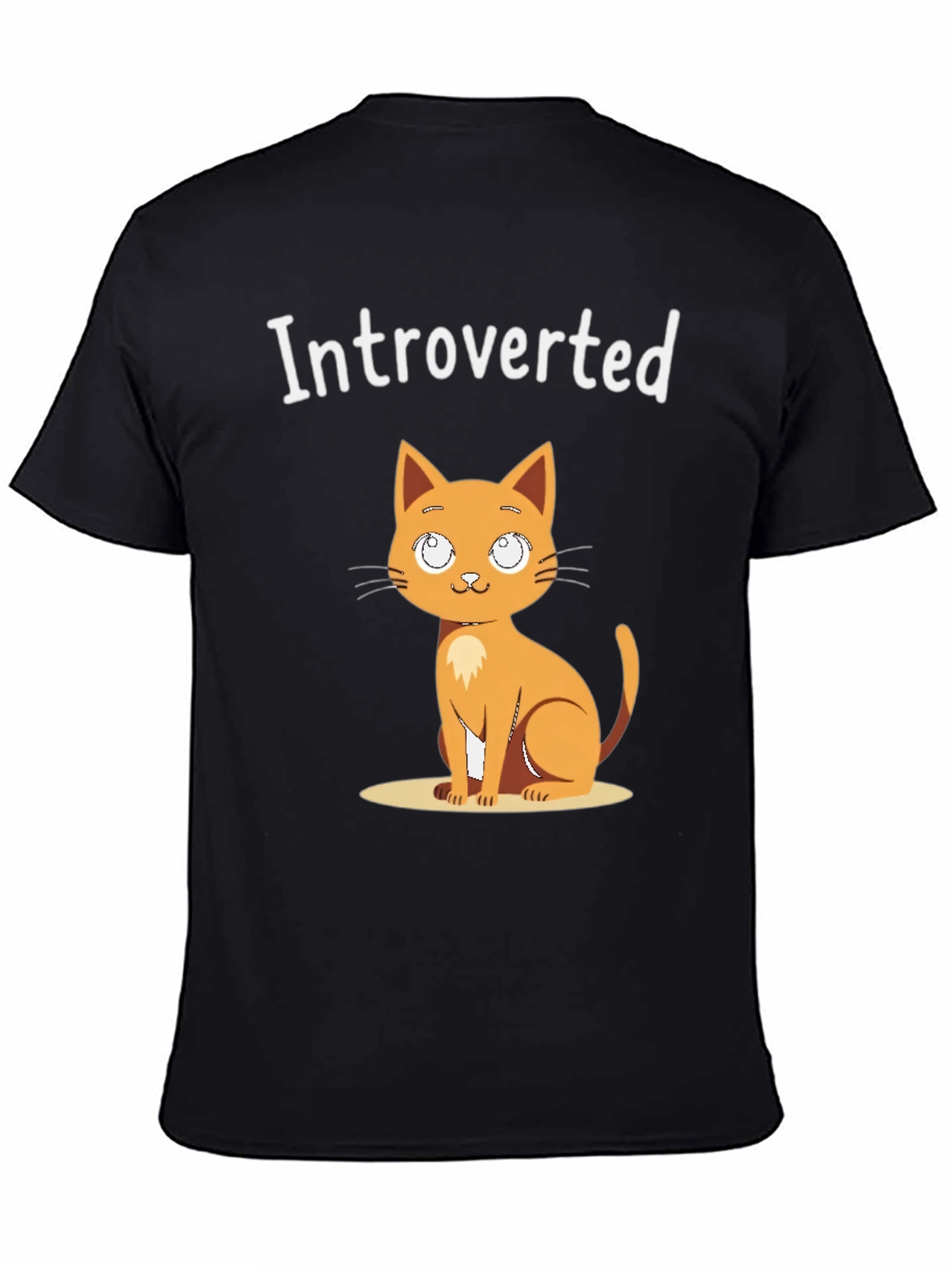 Black Introverted Cat Graphic Tee - Black Cotton T-Shirt view 4