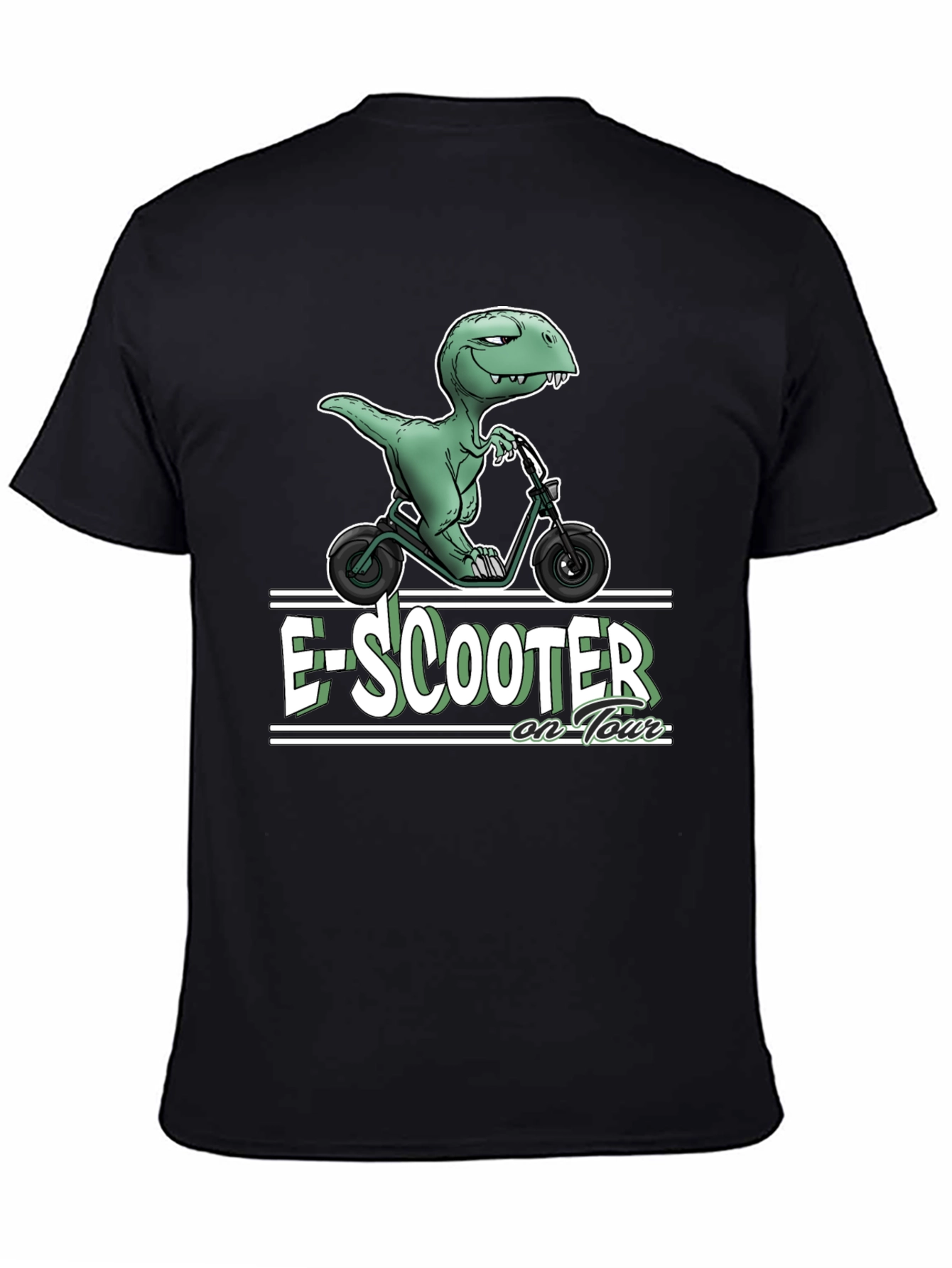 Black E-Scooter Dinosaur T-Shirt - On Tour view 4