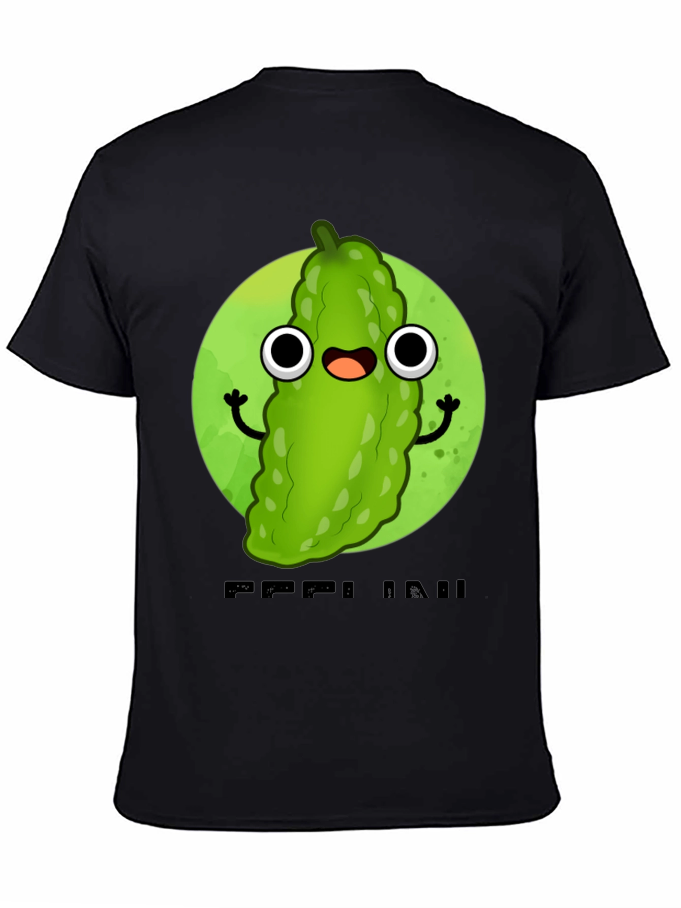 Black Funny Pickle Cartoon Black T-Shirt view 4