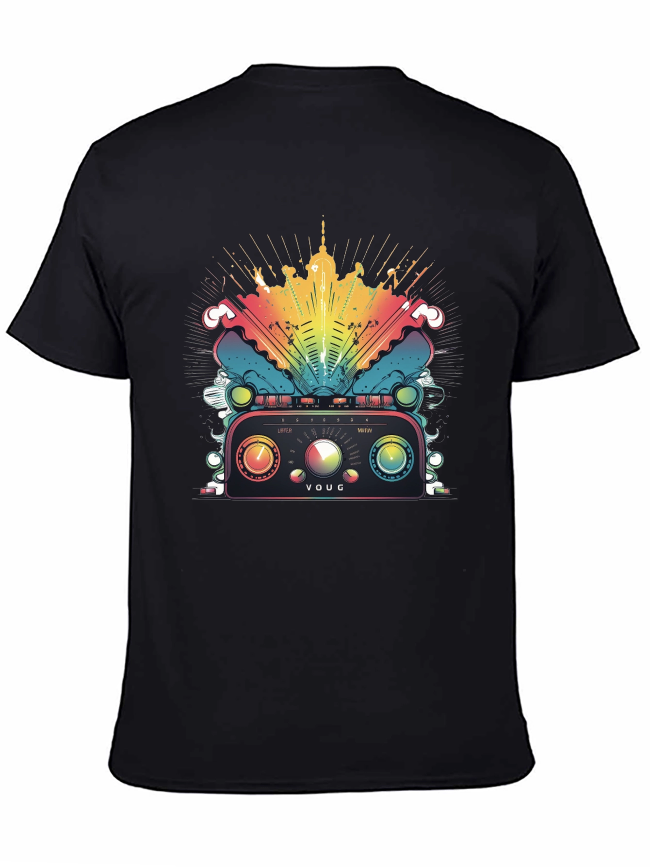 Black Retro Radio T-Shirt - Colorful Graphic Tee view 4