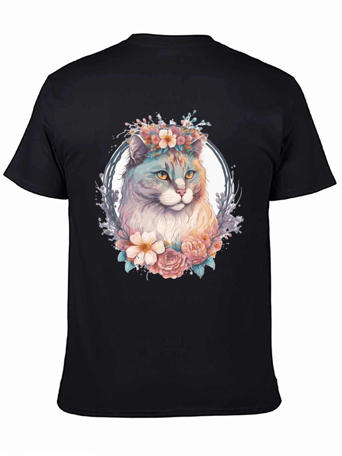 Black Floral Cat Graphic T-Shirt view 4