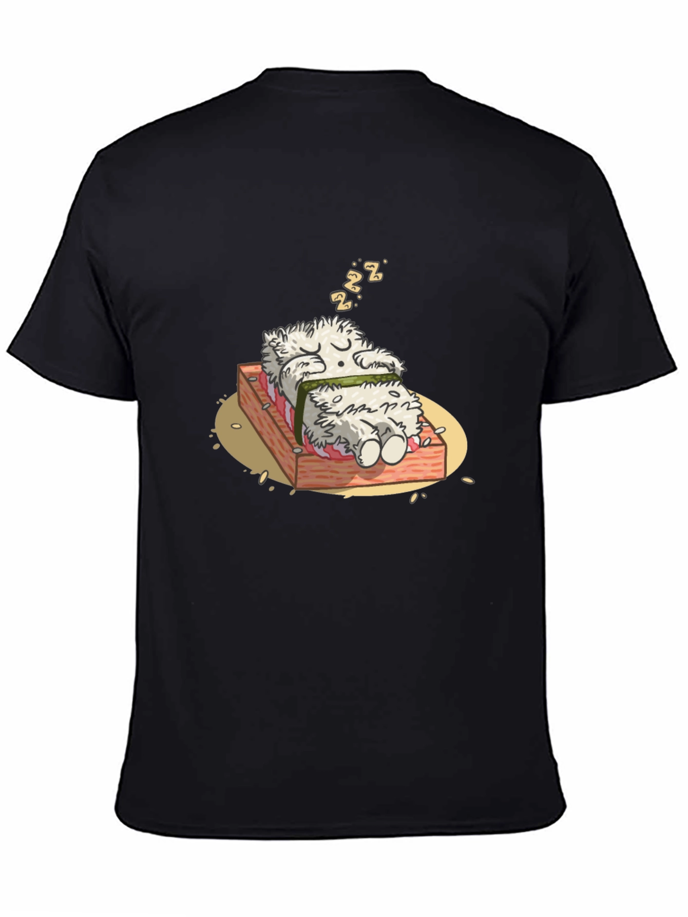 Black Sushi Dreams T-Shirt - Funny Cartoon Graphic Tee view 4
