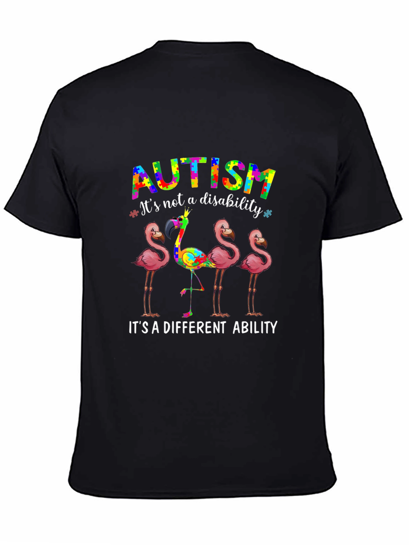 Black Autism Awareness Flamingo Graphic T-Shirt view 4