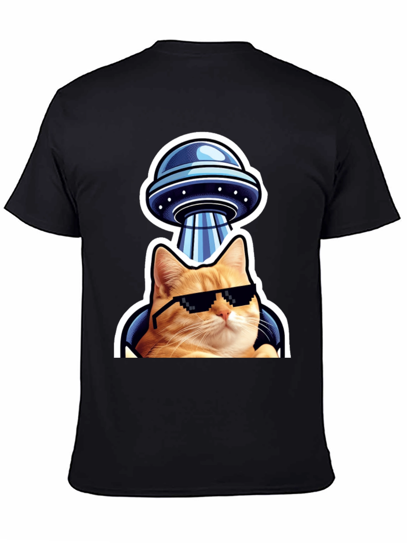 Black Cool Cat UFO T-Shirt - Black Cotton Tee view 4