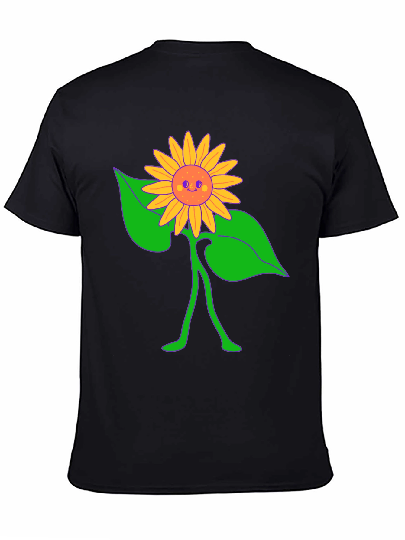 Black Groovy Sunflower Graphic Tee - Black Cotton Comfort view 4
