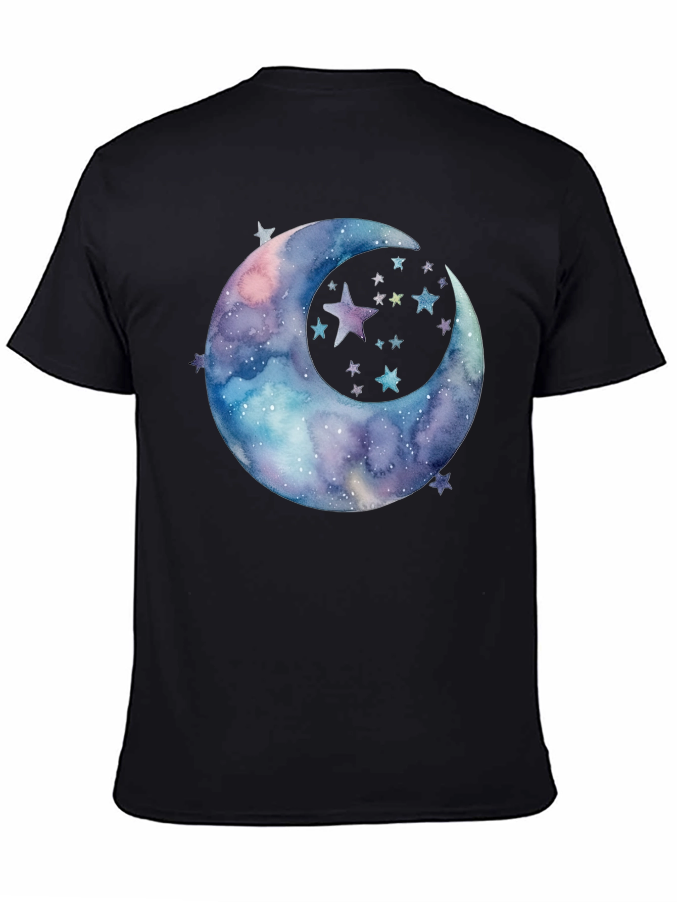 Black Watercolor Moon & Stars Graphic Tee - Black Cotton view 4