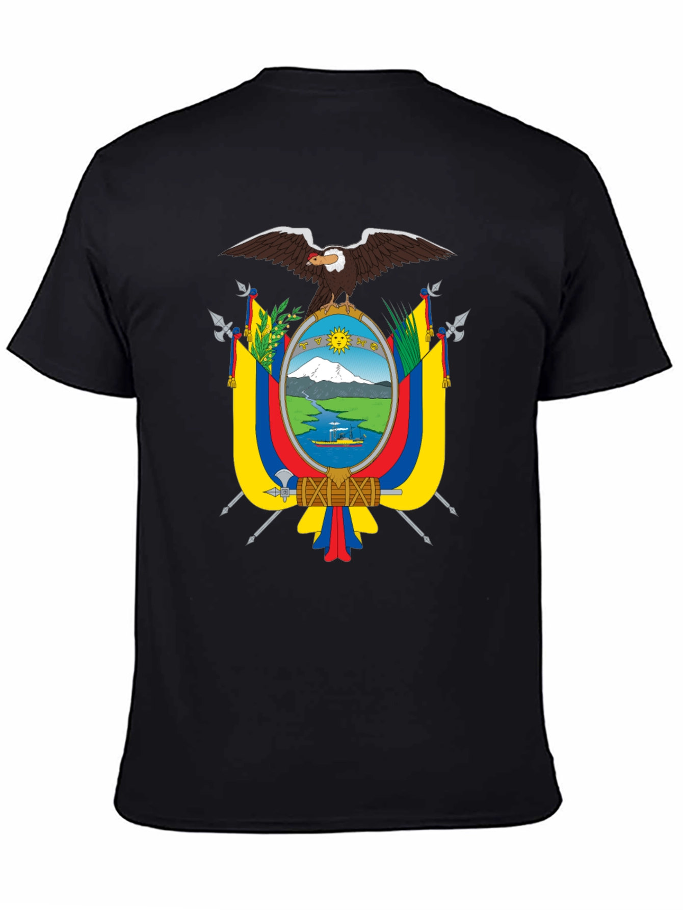 Black Ecuador Flag Eagle Crest Black T-Shirt view 4