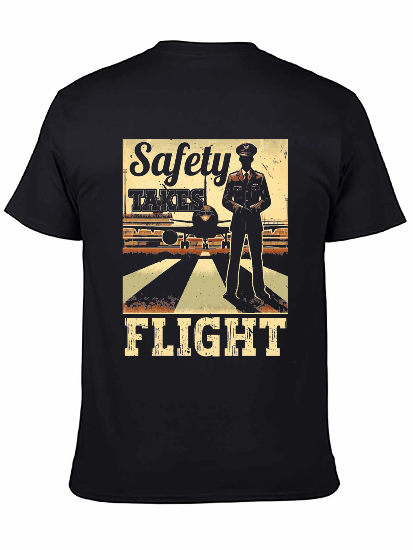 Black Safety Takes Flight T-Shirt Pilot Aviation Airplane Tee view 4