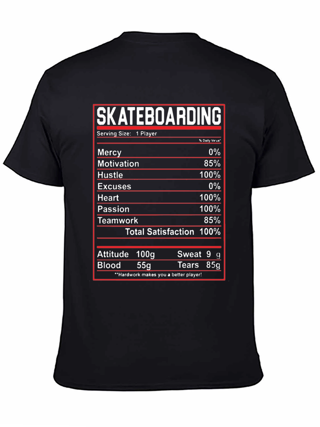 Black Skateboarding Nutrition Facts T-Shirt view 4