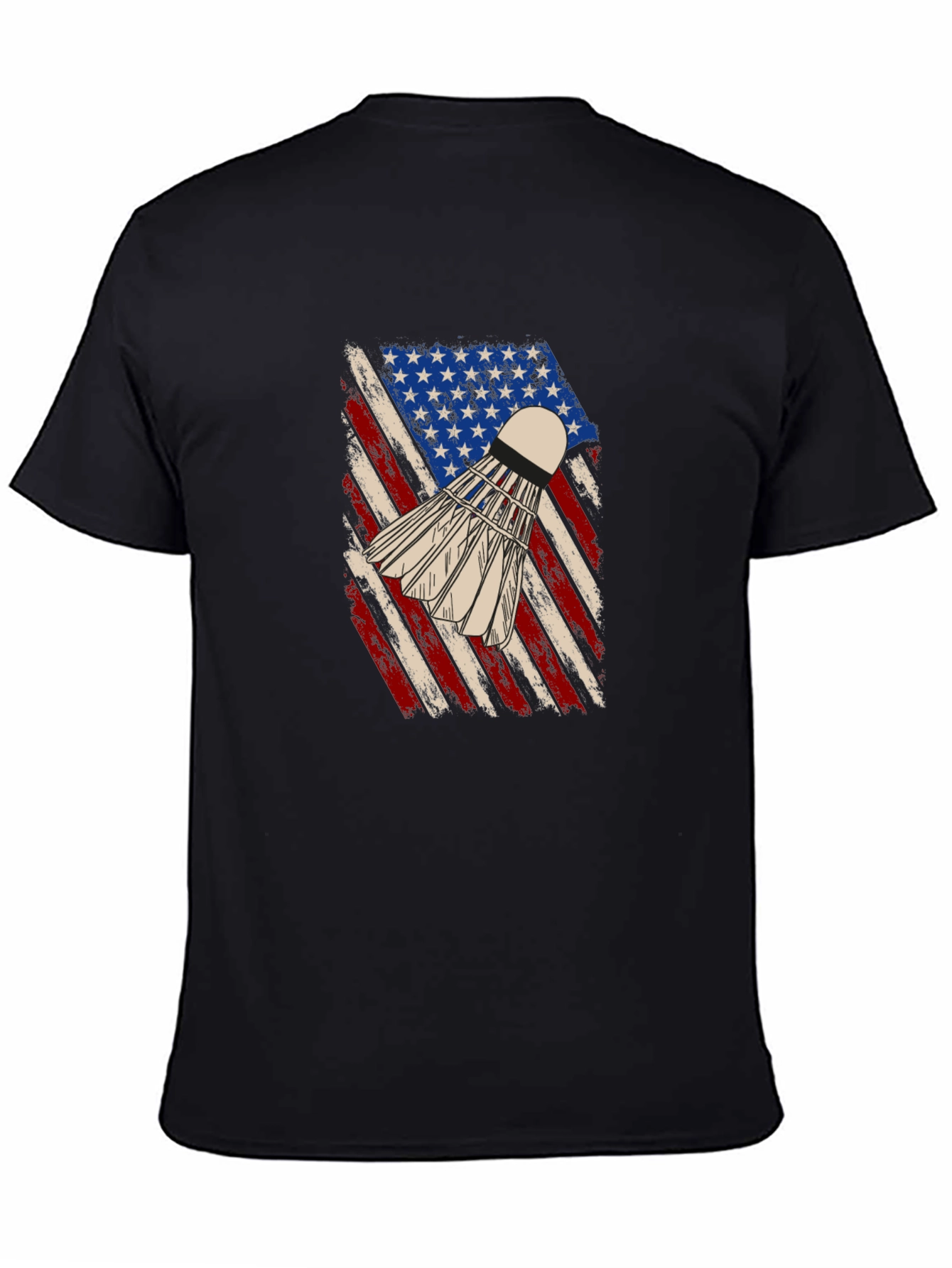 Black Patriotic Badminton T-Shirt - USA Flag Shuttlecock Design view 4