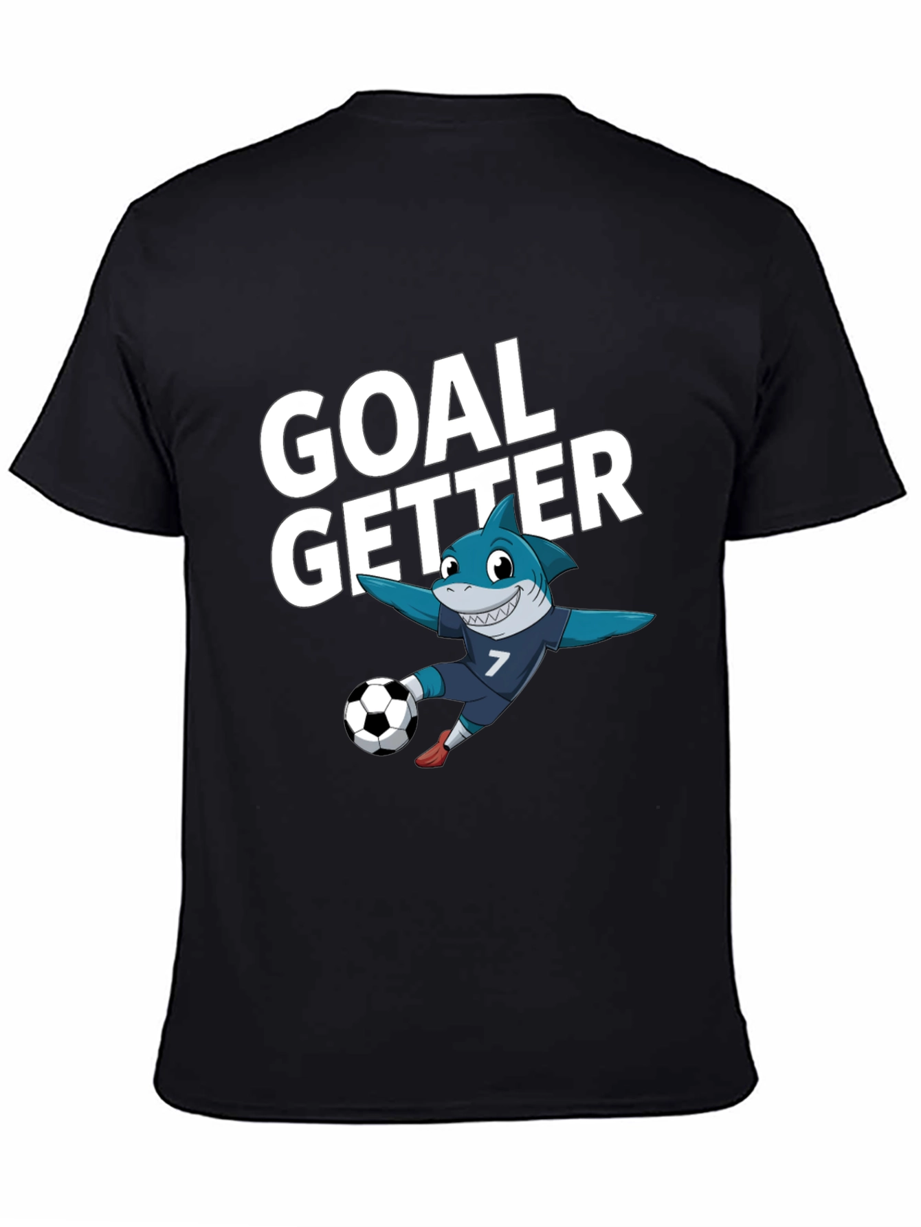 Black Goal Getter Shark Soccer T-Shirt view 4