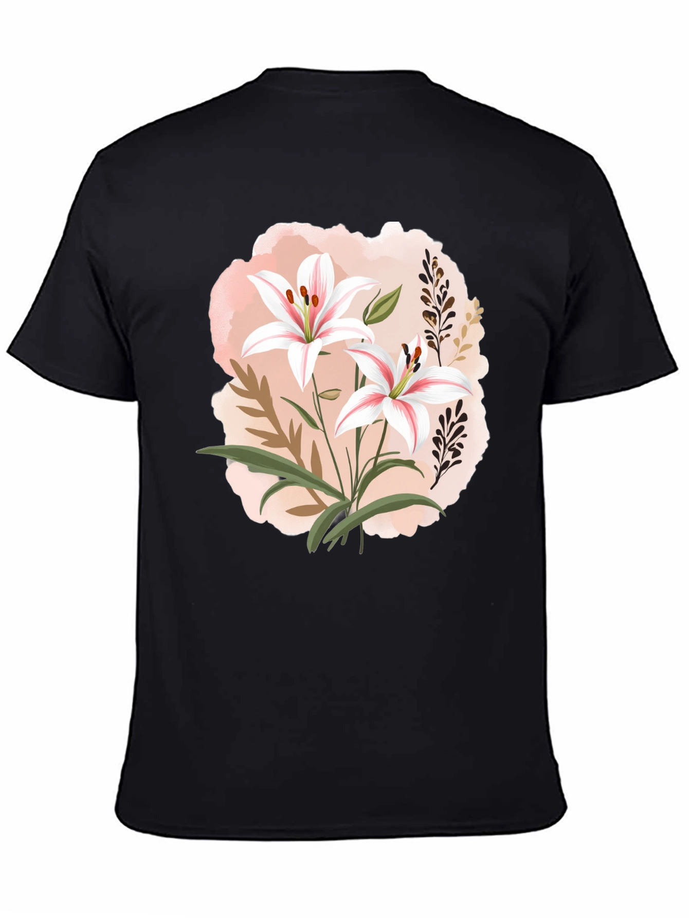 Black Floral Lily Graphic Black T-Shirt view 4