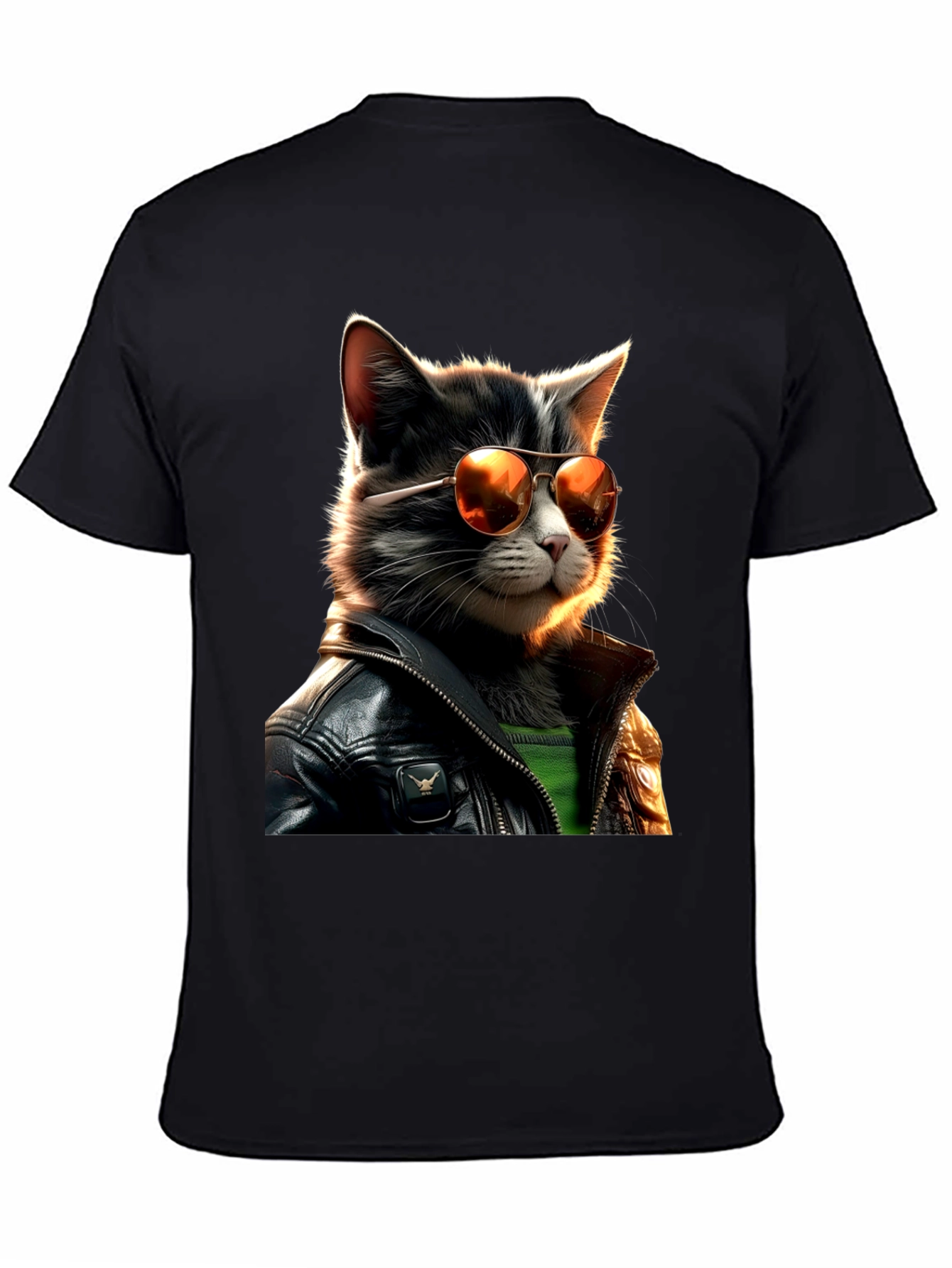 Black Cool Cat in Leather T-Shirt view 4