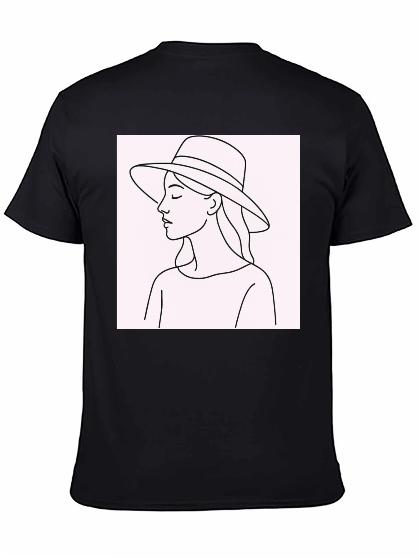 Black Minimalist Woman in Hat T-Shirt - Stylish Black Tee view 4