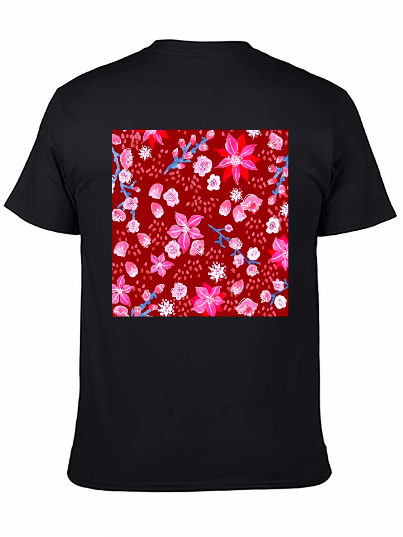 Black Floral Print Crew Neck T-Shirt view 4