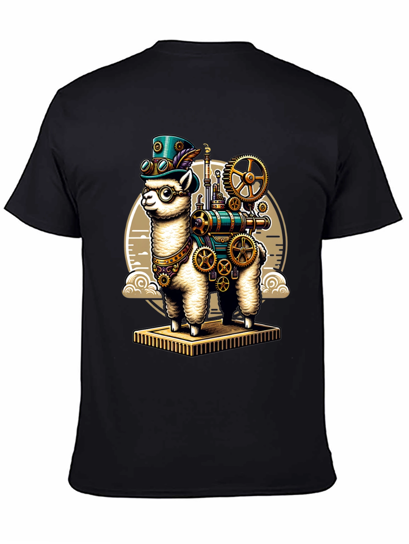Black Steampunk Llama T-Shirt: Gear Up Your Style! view 4
