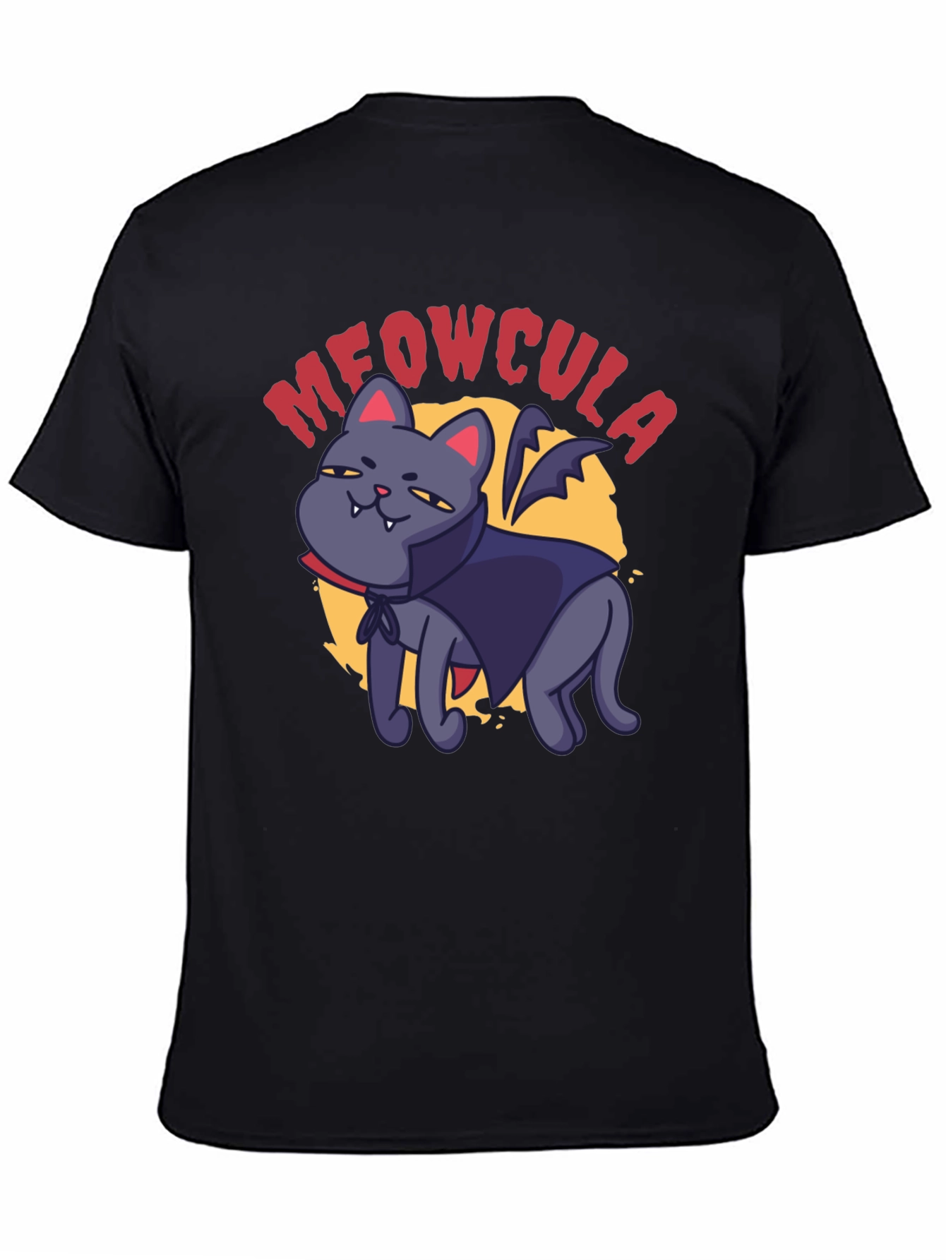 Black Meowcula Vampire Cat Graphic T-Shirt view 4