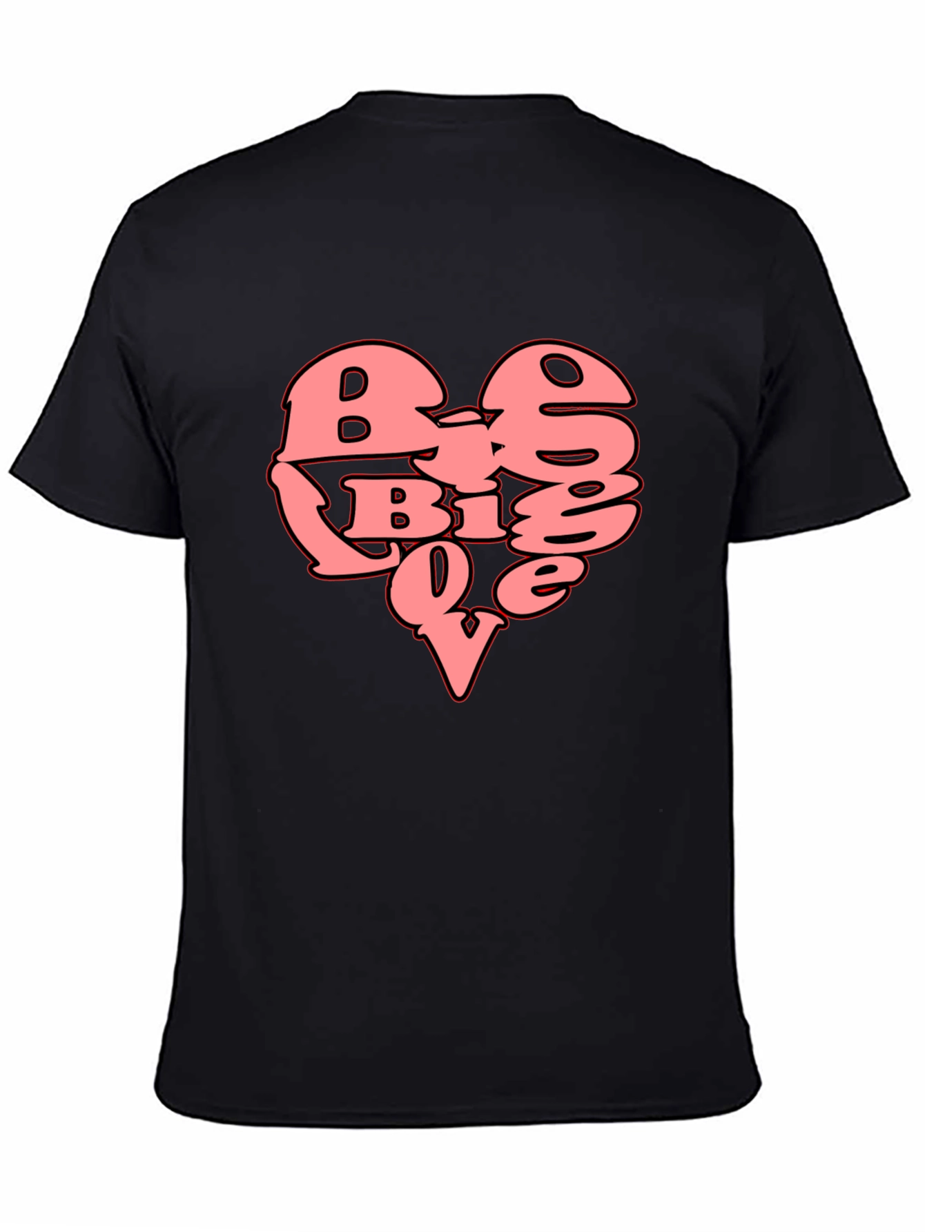 Black Big Love Heart Graphic T-Shirt - Black view 4