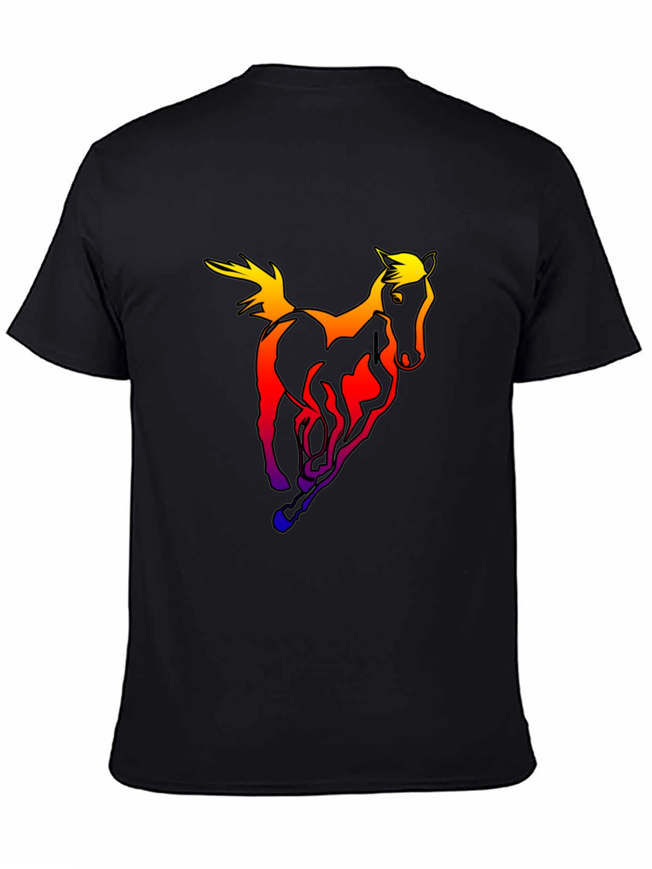 Black Abstract Horse Graphic Men's Black T-Shirt view 4