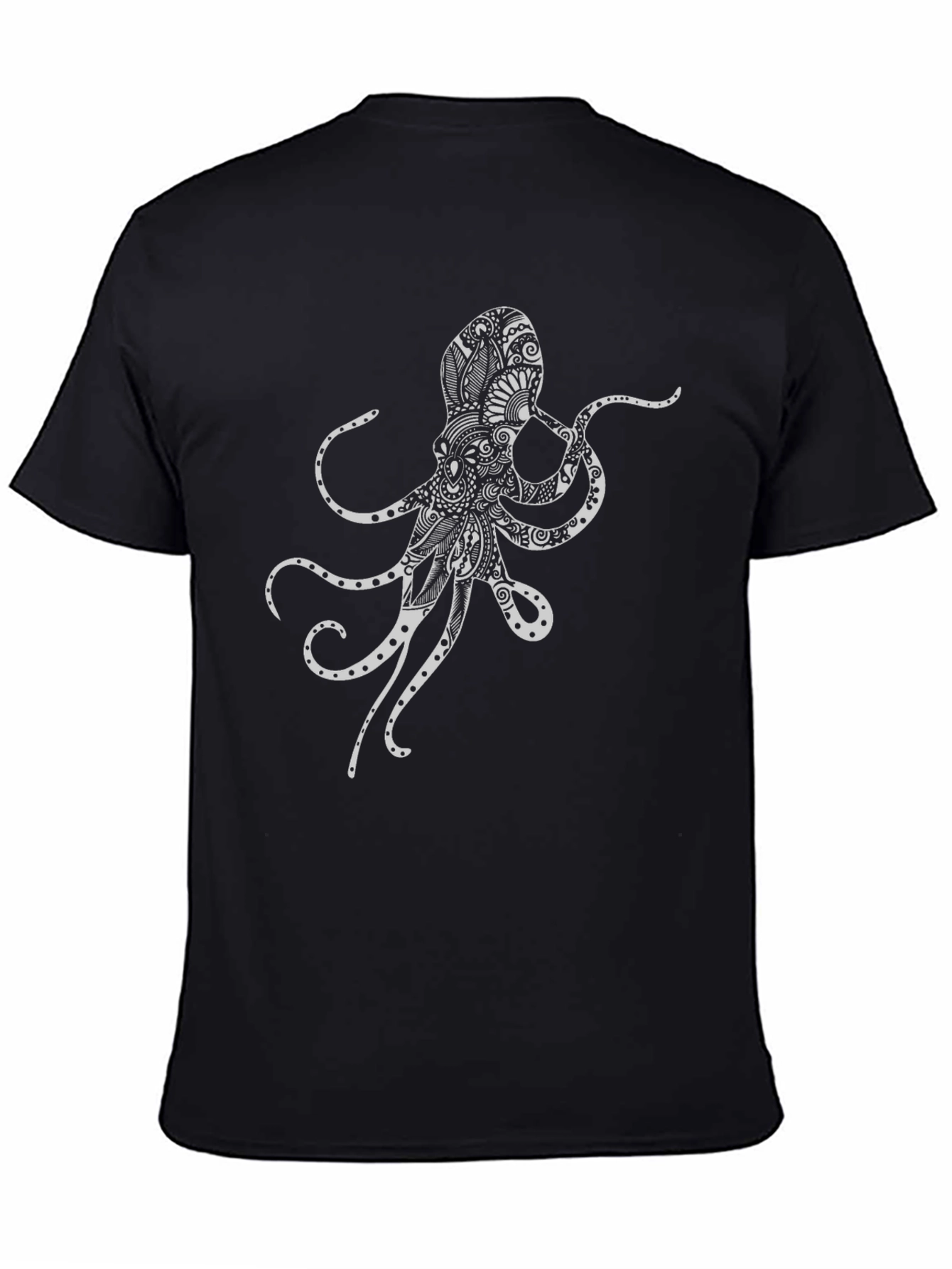 Black Octopus Art Graphic Black T-Shirt view 4