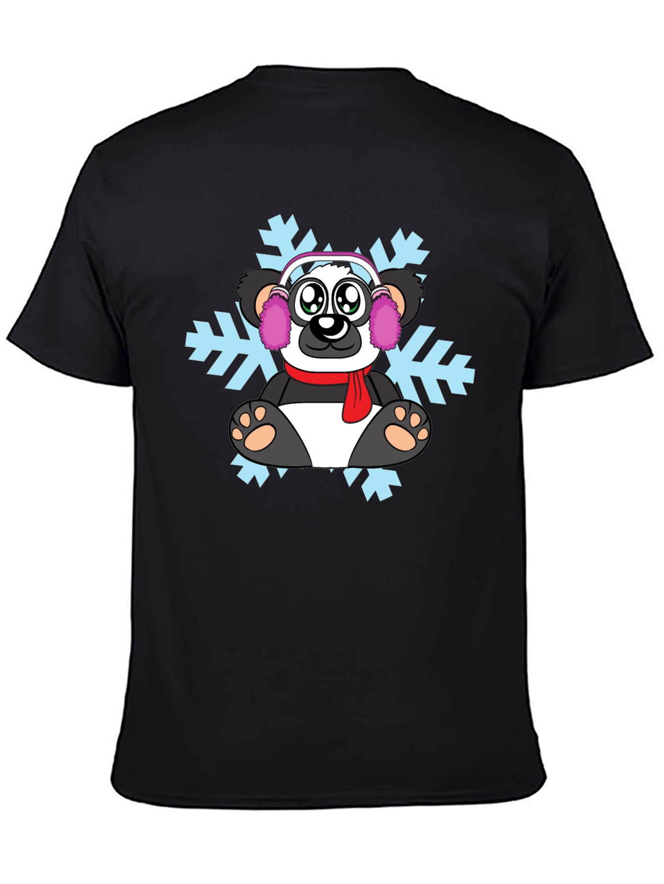 Black Winter Panda Graphic T-Shirt - Cozy Style view 4