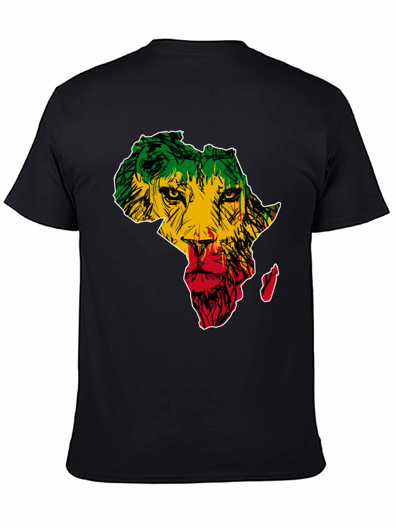 Black Africa Lion Print T-Shirt - Men's Black Tee view 4