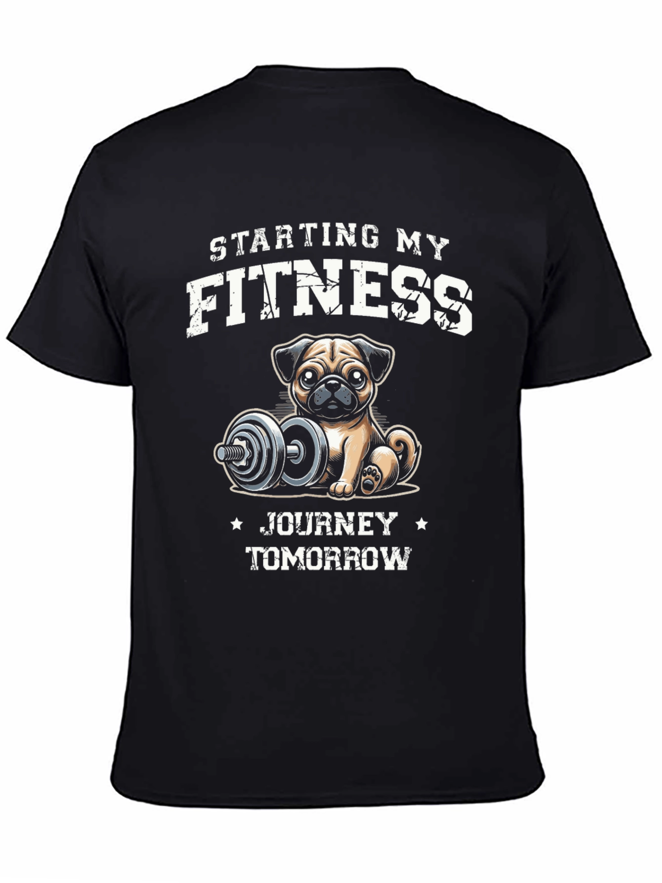 Black Funny Pug Fitness T-Shirt: Starting My Journey Tomorrow view 4