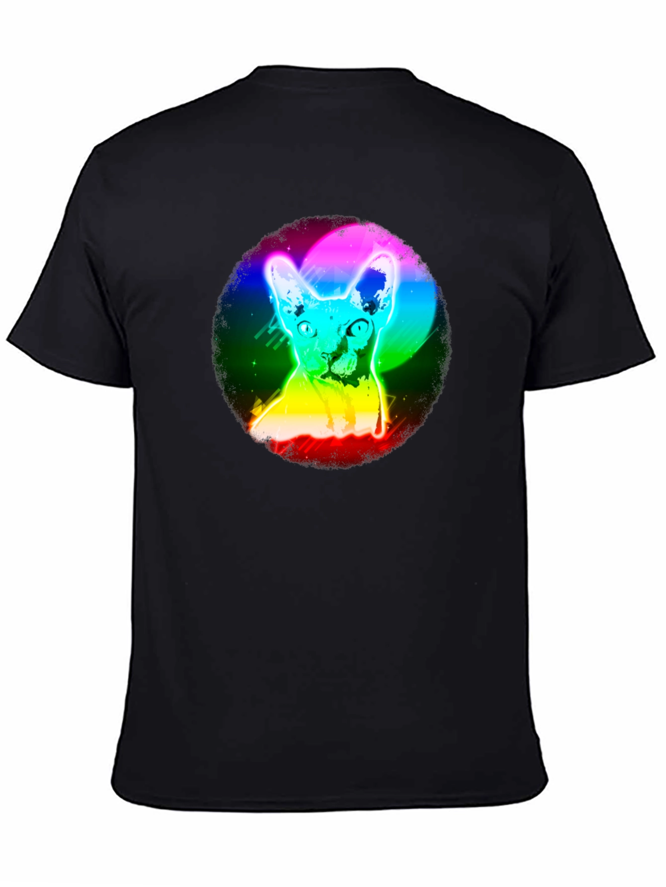 Black Rainbow Cat Graphic Black T-Shirt view 4