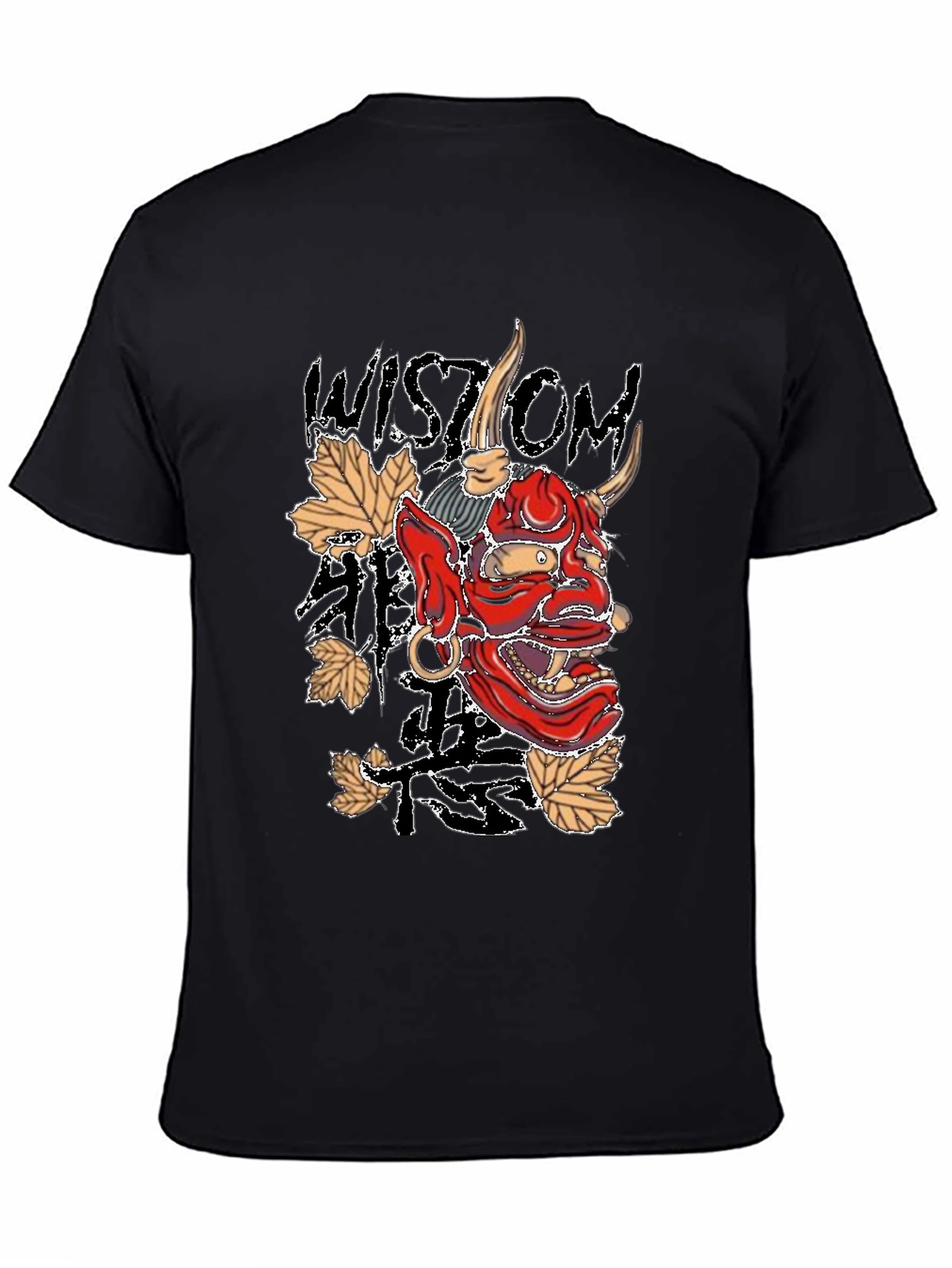 Black Men's Black Wisdom Oni Mask Graphic T-Shirt view 4