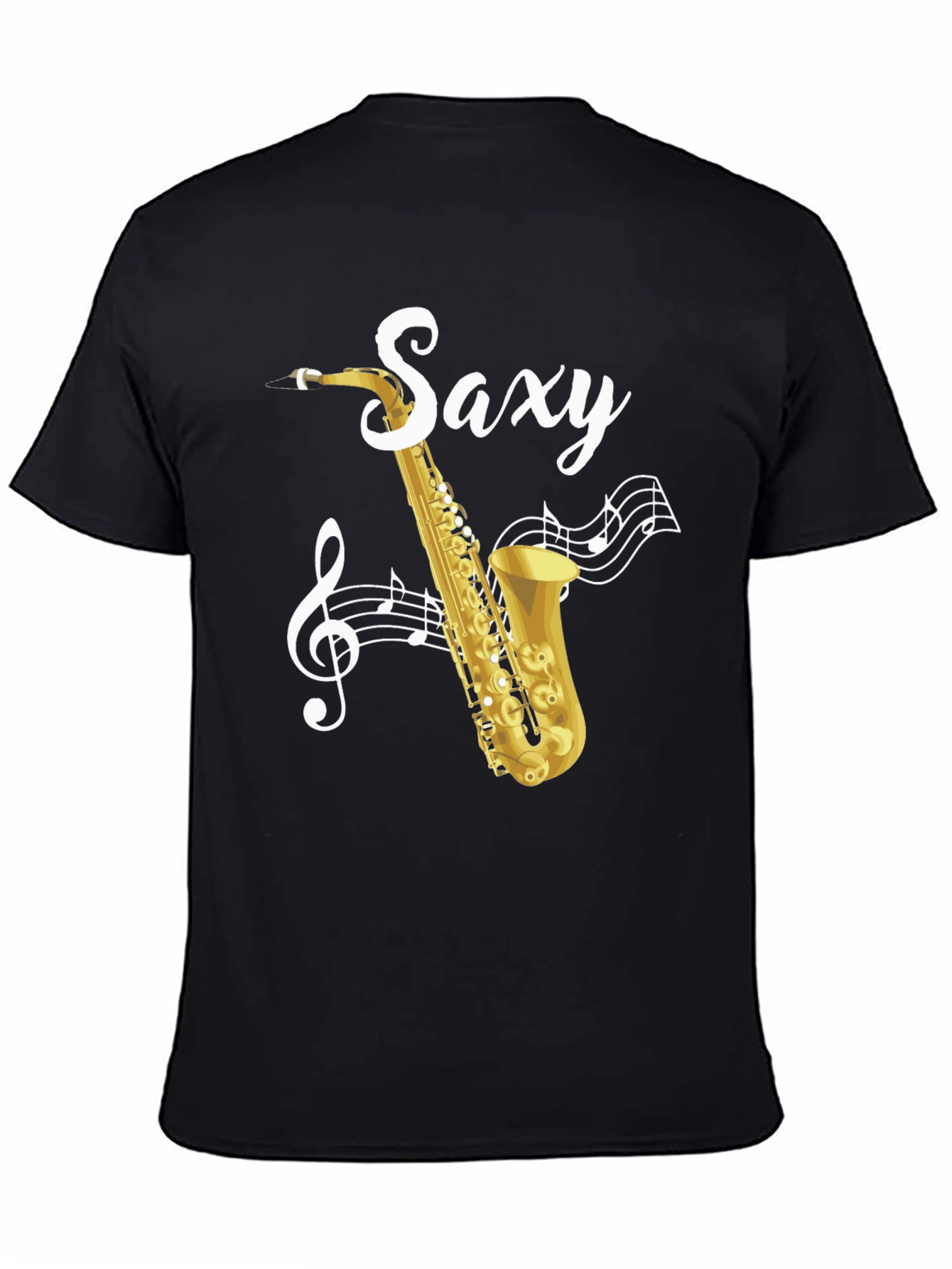 Black Saxy Saxophone Music Notes Graphic T-Shirt view 4