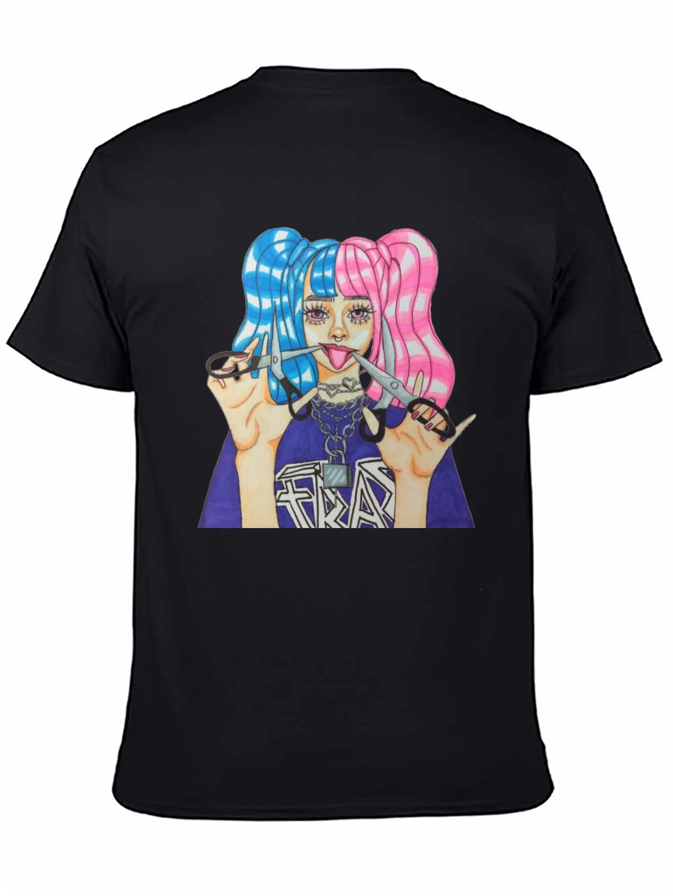 Black Edgy Graphic Print T-Shirt view 4