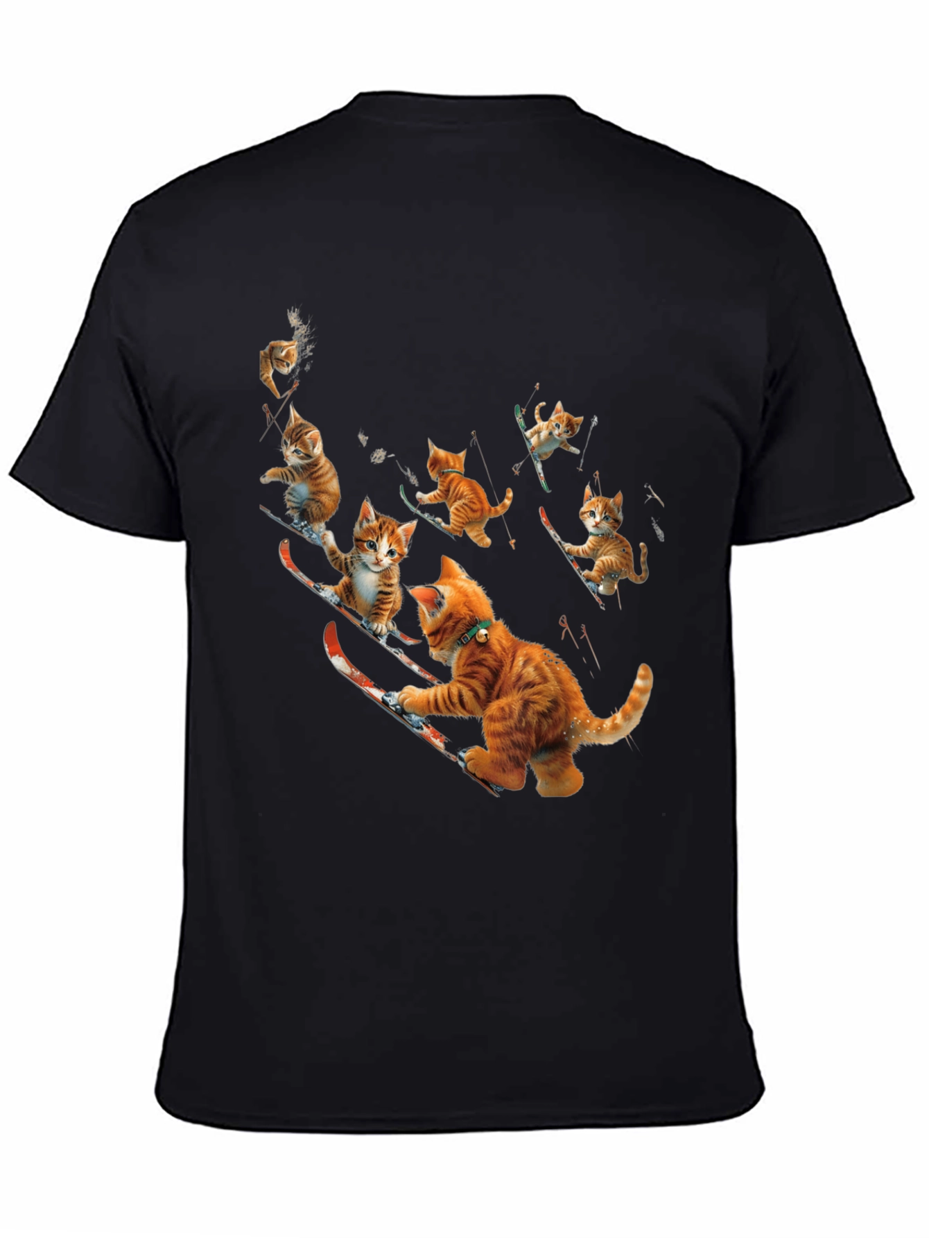 Black Skiing Cats Graphic Tee view 4