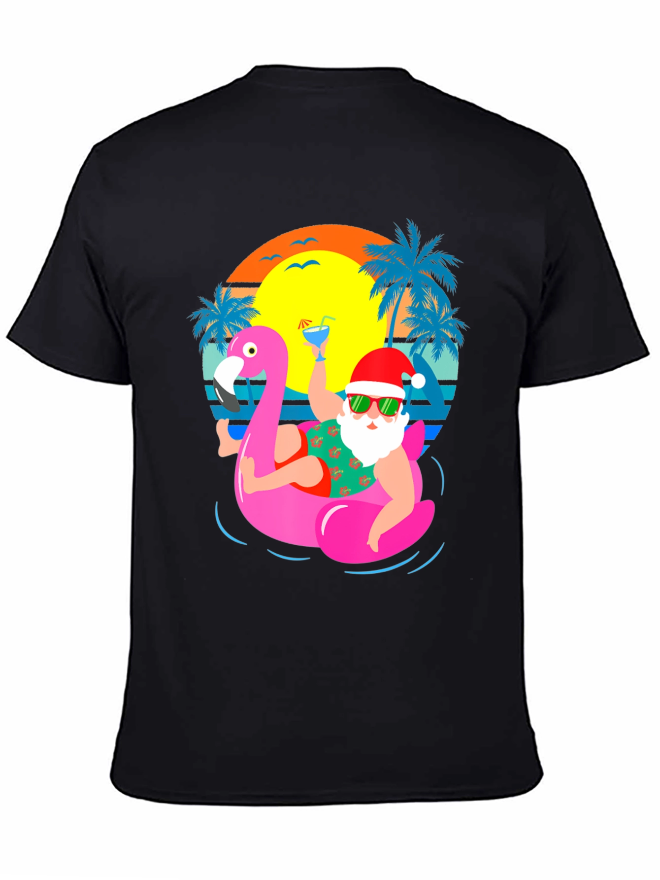 Santa Flamingo Pool Party Graphic T-Shirt - 4