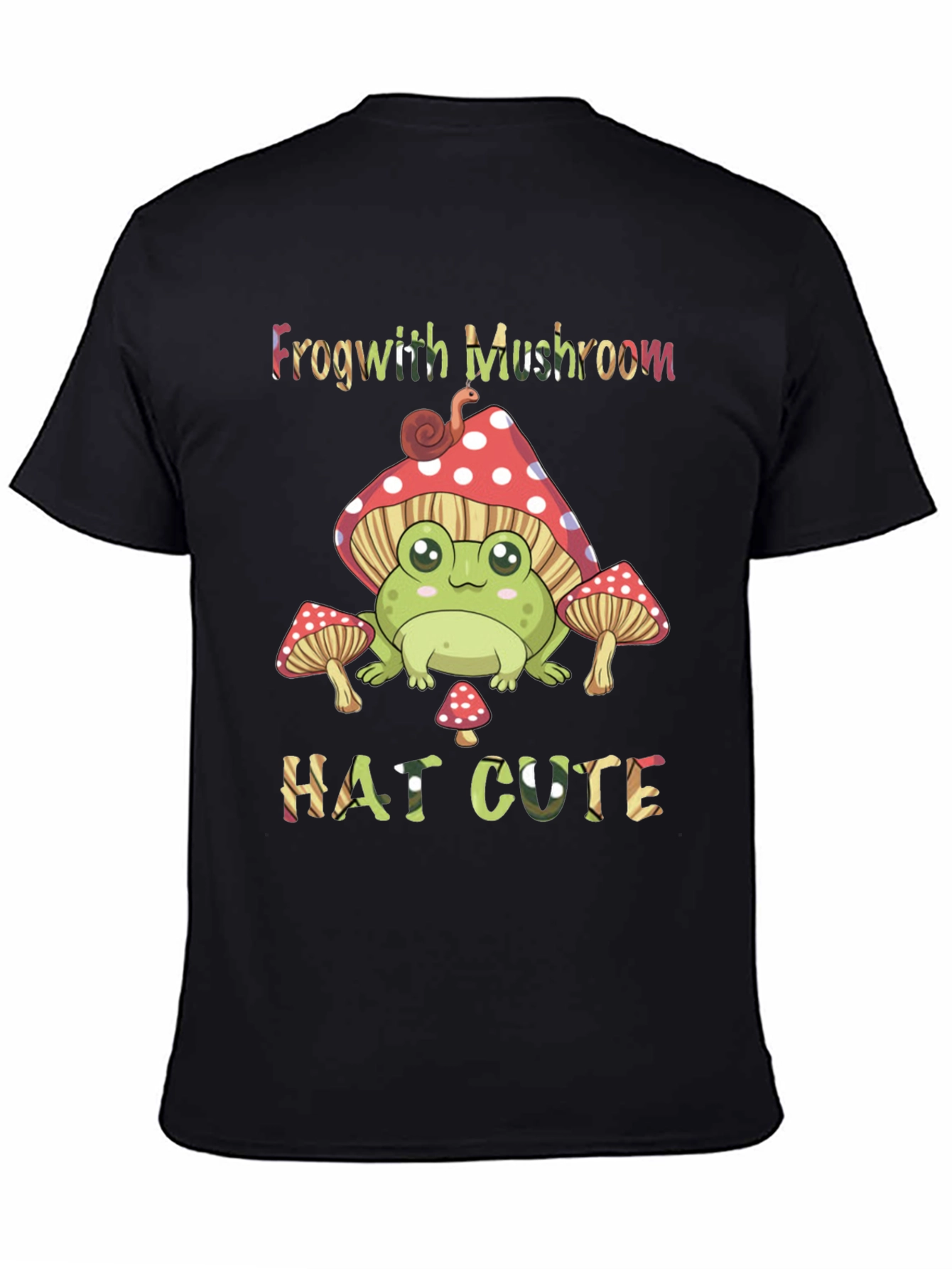 Black Frog with Mushroom Hat Cute Black T-Shirt view 4