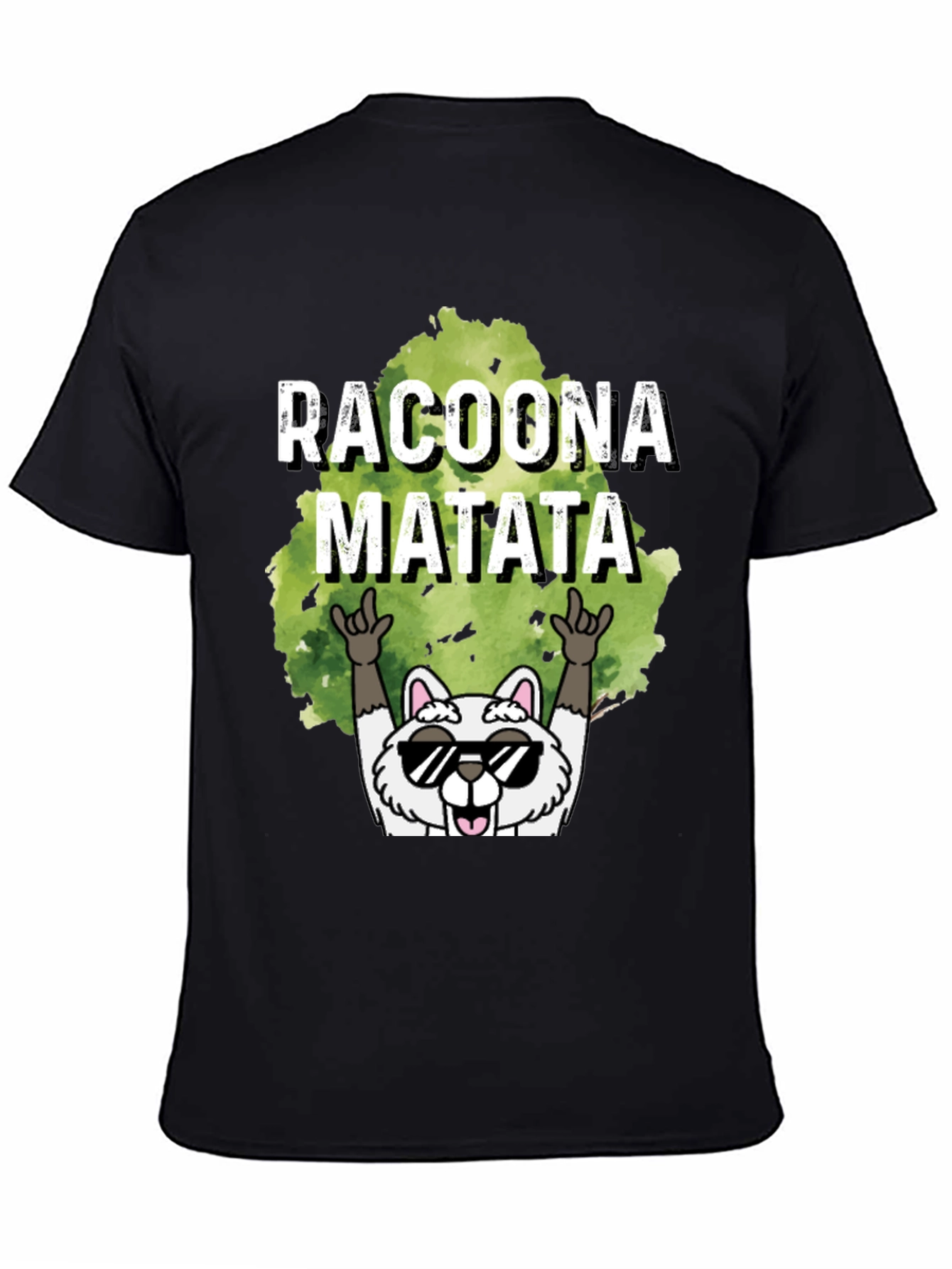 Black Racoona Matata Graphic Tee - Funny Raccoon T-Shirt view 4