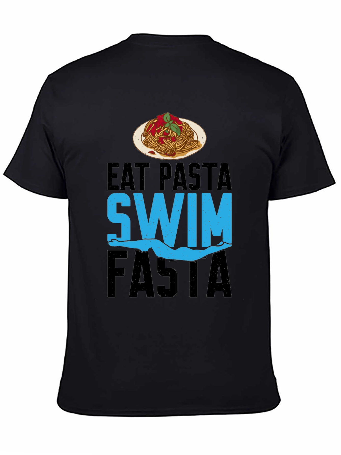 Black Eat Pasta Swim Fasta T-Shirt - Swimmer's Delight! view 4