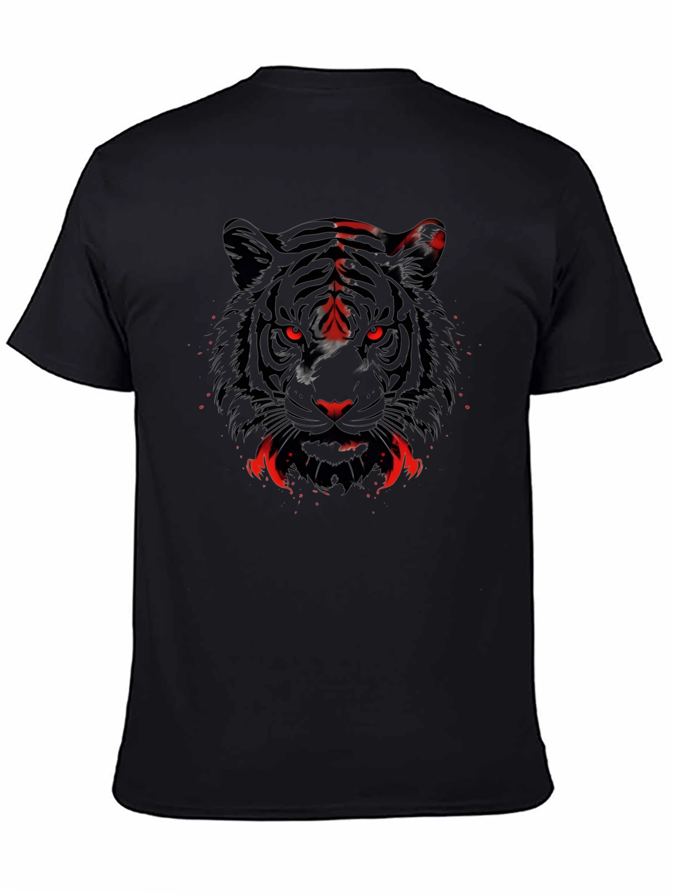Black Men's Black Tiger Graphic Tee - Red Eyes view 4