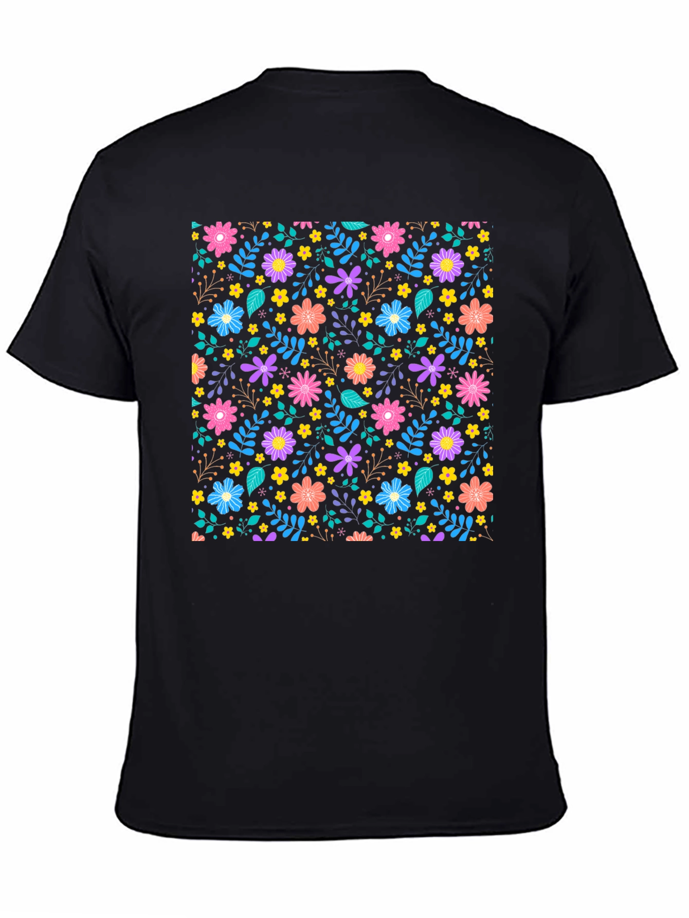 Black Floral Pattern Black T-Shirt view 4